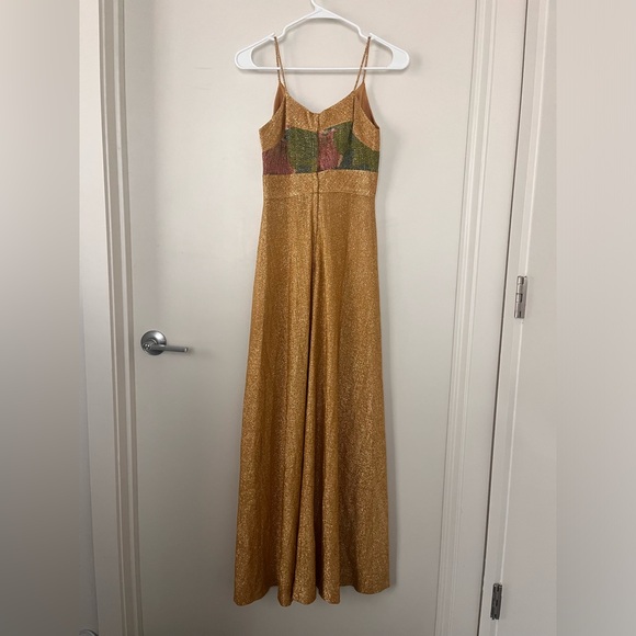 Sheer 70’s Vintage Gold Floral 2-piece Dress - Picture 4 of 12